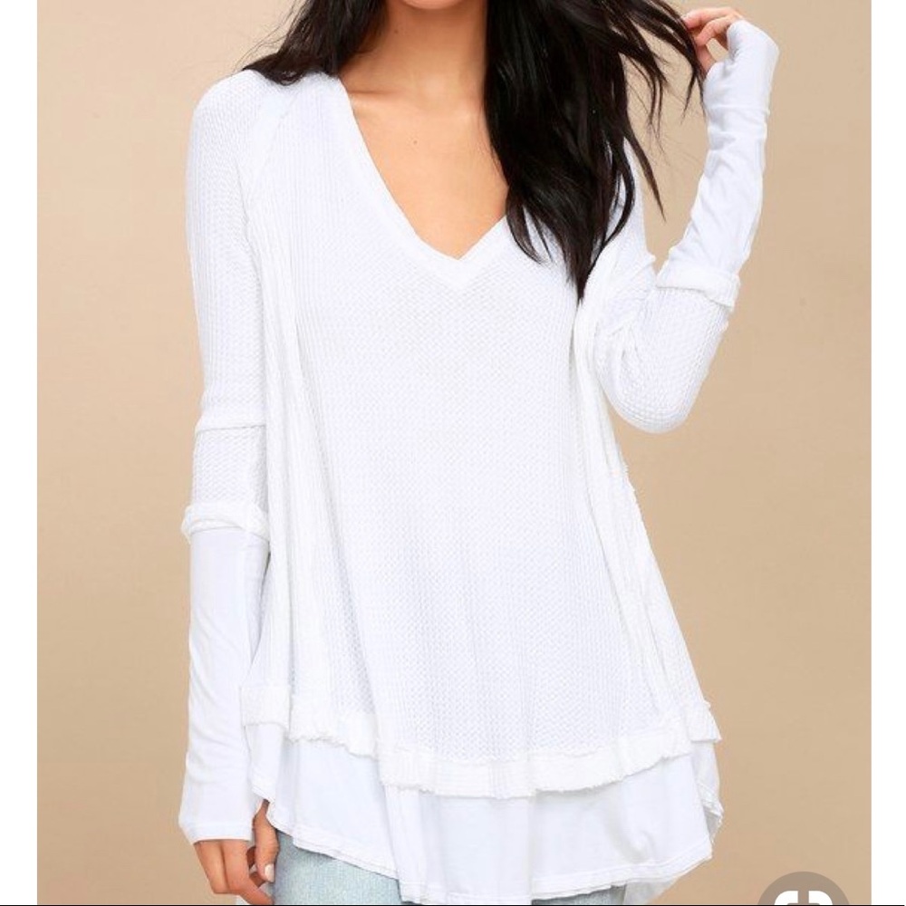 FREE PEOPLE Laguna White Thermal Long Sleeve Top